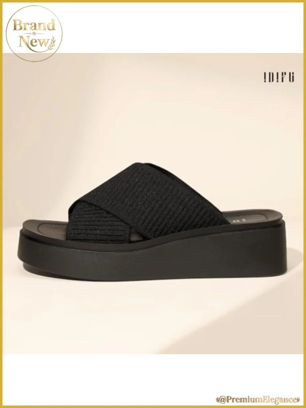 IDIFU IN2 Platform Wedge Sandals Crisscross Knit Open Toe Slides Comfortable